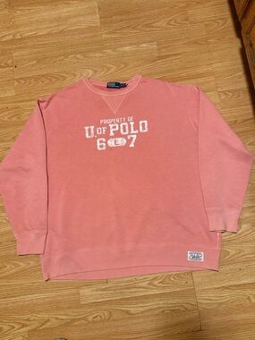Polo Ralph Lauren Bedford Fleece Crewneck Distressed Sweatshirt Pink Size 2XB.
